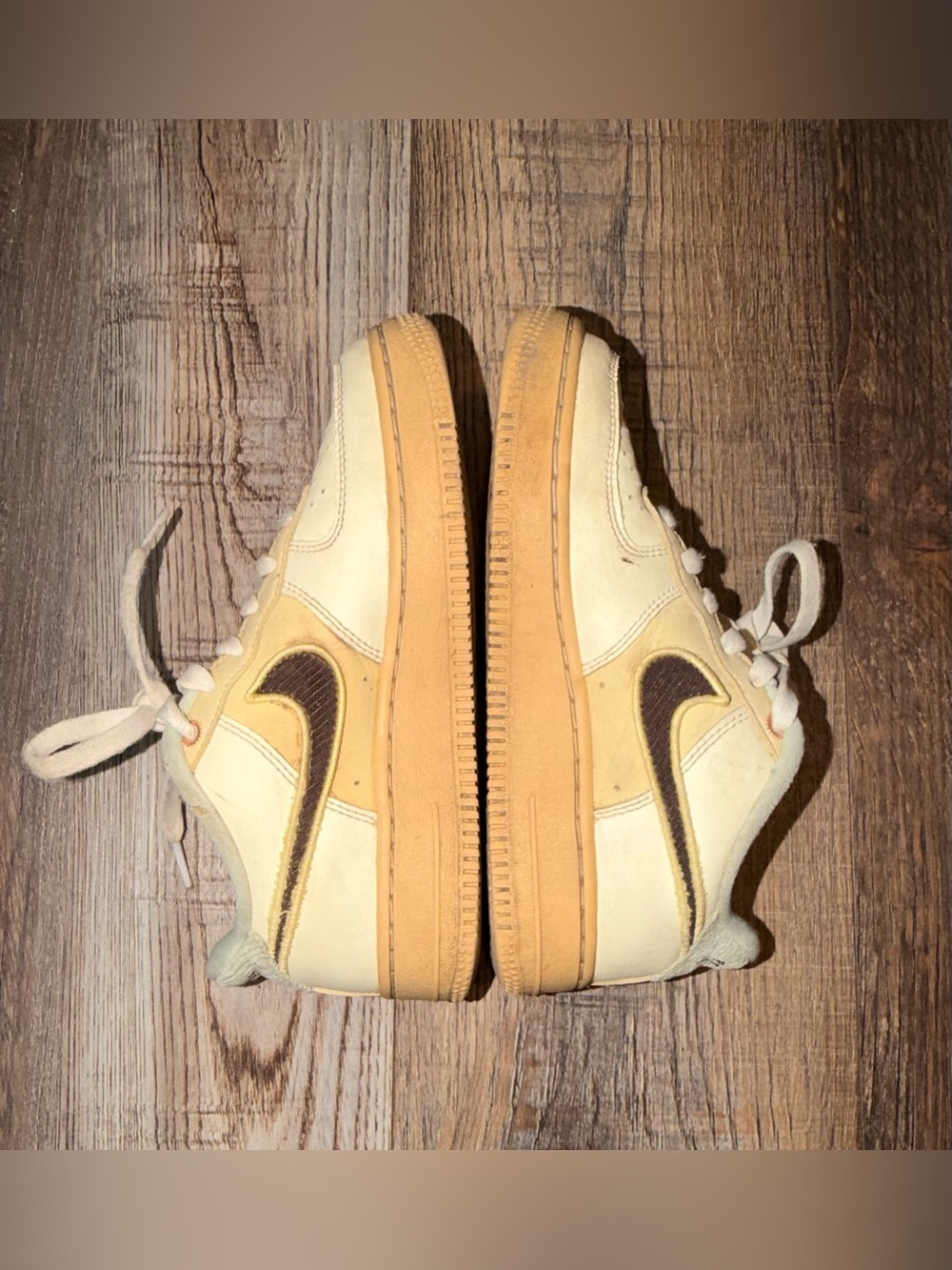 Nike Air Force 1 Low Unisex Kids 3Y Cream/Tan/Brown Leather Sneakers Corduroy